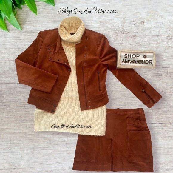 BCBGMaxAzria chestnut faux suede moto jacket & NWT skirt *shop@iamwarrior - Picture 6 of 16